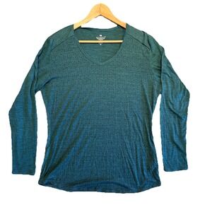 SEG'MENTS Merino Wool Washable top sz XL Teal Leaf print Base Layer shirt